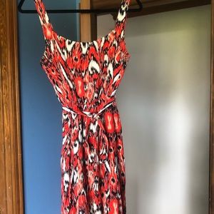 Banana Republic orange/coral & navy pattern dress